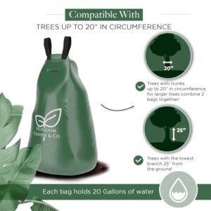 Heirloom Garden & Co 20 Gallon Tree Watering Bag to Conserve Water Slow Release Tree Watering Bag PVC Tree Bags w/ Robust Durable Zipper Reusable & Easily Fold Drip Irrigation Bag for Trees