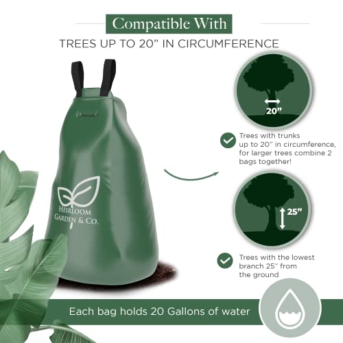 Heirloom Garden & Co 20 Gallon Tree Watering Bag to Conserve Water Slow Release Tree Watering Bag PVC Tree Bags w/ Robust Durable Zipper Reusable & Easily Fold Drip Irrigation Bag for Trees