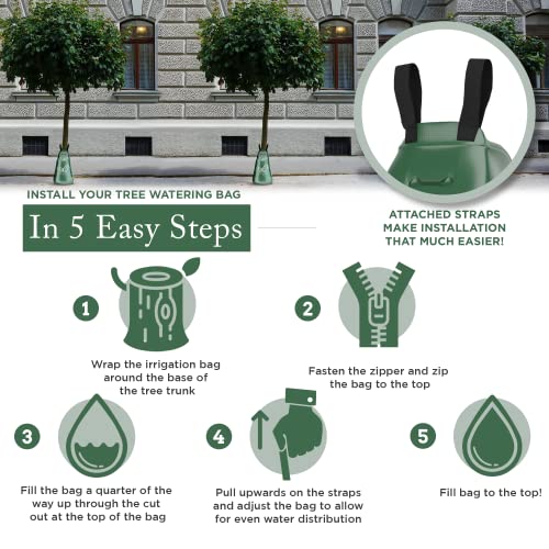 Heirloom Garden & Co 20 Gallon Tree Watering Bag to Conserve Water Slow Release Tree Watering Bag PVC Tree Bags w/ Robust Durable Zipper Reusable & Easily Fold Drip Irrigation Bag for Trees