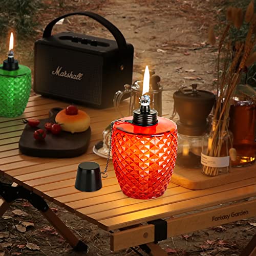 SODELIC Glass Table Torch,Citronella Tabletop Torches Backyard,Refillable Oil Torch for Outside,3 Pack Outdoor Pathway Torches with Wick for Landscape,Yard,Patio,Deck or Garden (Large Oil lamp)