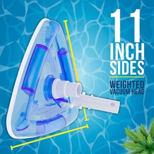 U.S. Pool Supply Weighted Transparent Triangular Pool Vacuum Head with Swivel Hose Connection and EZ Clip Handle - Connect 1-1/4" or 1-1/2" Hose - Removes Debris, Clean Corners - Safe for Vinyl Pools