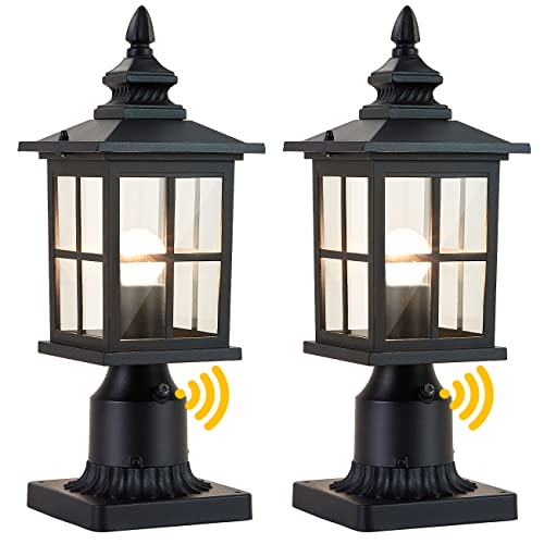 GYDZ Outdoor Dusk to Dawn Post Light, Outdoor Lamp Post Light Fixture, Exterior Pier Light Post Mount Light Head with Clear Glass for Garden, Matte Black, 2 Pack