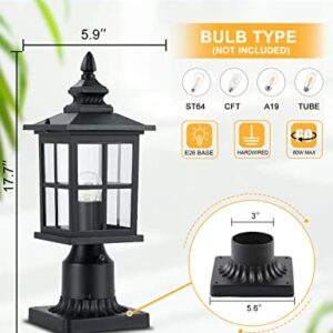 GYDZ Outdoor Dusk to Dawn Post Light, Outdoor Lamp Post Light Fixture, Exterior Pier Light Post Mount Light Head with Clear Glass for Garden, Matte Black, 2 Pack