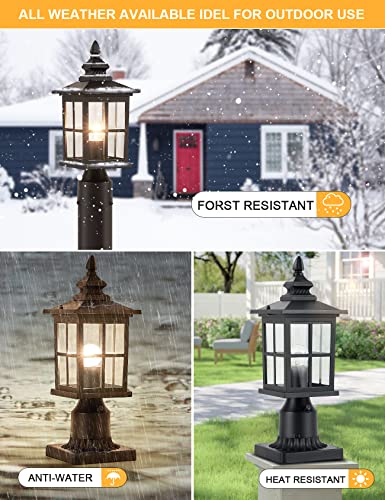 GYDZ Outdoor Dusk to Dawn Post Light, Outdoor Lamp Post Light Fixture, Exterior Pier Light Post Mount Light Head with Clear Glass for Garden, Matte Black, 2 Pack