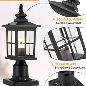 GYDZ Outdoor Dusk to Dawn Post Light, Outdoor Lamp Post Light Fixture, Exterior Pier Light Post Mount Light Head with Clear Glass for Garden, Matte Black, 2 Pack