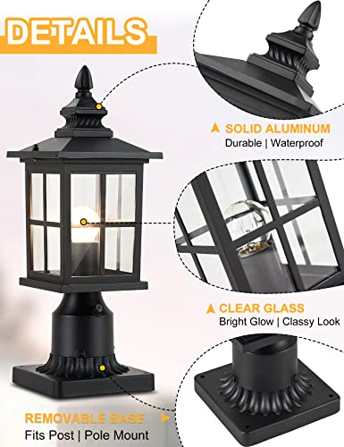 GYDZ Outdoor Dusk to Dawn Post Light, Outdoor Lamp Post Light Fixture, Exterior Pier Light Post Mount Light Head with Clear Glass for Garden, Matte Black, 2 Pack