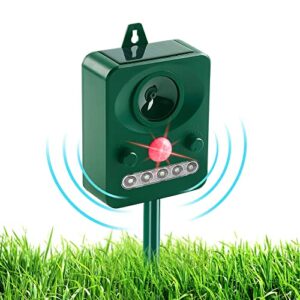 solar animal repeller, ultrasonic mole repellent outdoor animal deterrent devices with motion sensor and flashing lights, protect your garden away from
