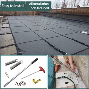 Black Winter Pool Cover Mesh Tarp, Rectangular In Ground Pool Cover for Outdoor Nursery Garden Deck Patio, Kids Pets Safety Pool Leaf Cover 10 13 16 19 20 23 26 30 FT Long ( Size : 4x7m/13x23ft )