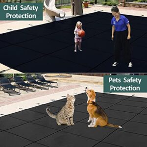 Black Winter Pool Cover Mesh Tarp, Rectangular In Ground Pool Cover for Outdoor Nursery Garden Deck Patio, Kids Pets Safety Pool Leaf Cover 10 13 16 19 20 23 26 30 FT Long ( Size : 4x7m/13x23ft )