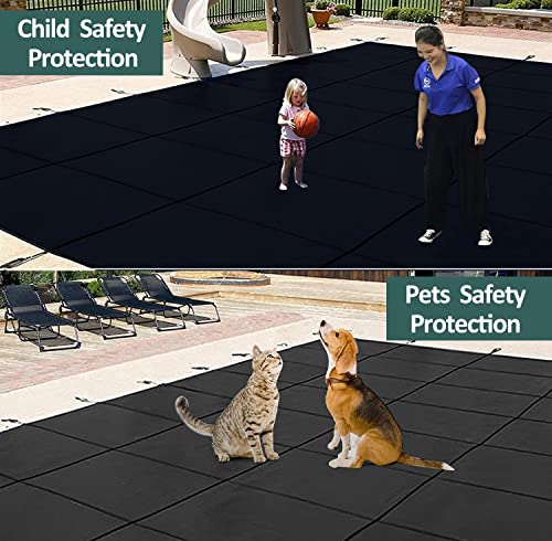 Black Winter Pool Cover Mesh Tarp, Rectangular In Ground Pool Cover for Outdoor Nursery Garden Deck Patio, Kids Pets Safety Pool Leaf Cover 10 13 16 19 20 23 26 30 FT Long ( Size : 4x7m/13x23ft )