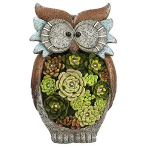 solar lamp garden owl succulent plants ornamental garden statues warm white lights with slow flash decoration birthday gift resin craft outdoor spring decorations for patio yard lawn porch ornament