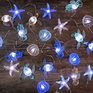 Bartlett Beach Decorative Lights Solar Powered Outdoor Waterproof String Lights Ocean Décor Nautical Cute Sea life Under the Sea Balcony Lights 40LED 14ft for Garden Yard Patio Fence Window Decoration