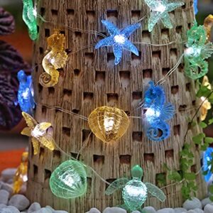 Bartlett Beach Decorative Lights Solar Powered Outdoor Waterproof String Lights Ocean Décor Nautical Cute Sea life Under the Sea Balcony Lights 40LED 14ft for Garden Yard Patio Fence Window Decoration