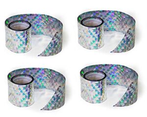 bird deterrent scare tape​ reflective repellent 50 feet long – holographic pest control products mylar roll effective for pigeon,grackle,woodpecker,goose,duck,crow,2 inch x 200 feet(pack 4 x 50 feet)