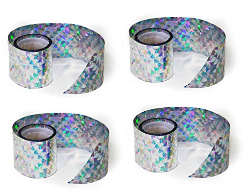 Bird Deterrent Scare Tape​ Reflective Repellent 50 feet Long - Holographic pest Control Products Mylar roll Effective for Pigeon,Grackle,Woodpecker,Goose,Duck,Crow,2 inch x 200 feet(Pack 4 x 50 feet)