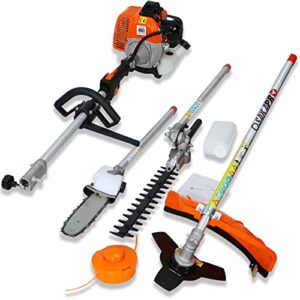 cordless gas petrol hedge trimmer brush cutter 4 in 1 multi-functional trimming tool, 52cc 2-cycle full crank shaft garden tool system with gas pole saw, hedge trimmer, grass trimmer and brush cutter