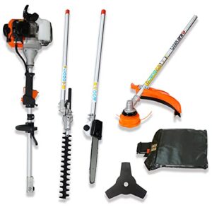 Cordless Gas Petrol Hedge Trimmer Brush Cutter 4 in 1 Multi-Functional Trimming Tool, 52CC 2-Cycle Full Crank Shaft Garden Tool System with Gas Pole Saw, Hedge Trimmer, Grass Trimmer and Brush Cutter