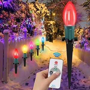erysxury c9 pathway string lights, 24.2 ft with remote control, 21 multicolored bulbs,20 stakes, 4 light modes, timing mode, 5 color lights, decorative path lights for holiday garden decor