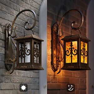 Solar Lantern Outdoor Hanging Lanterns - RGBING Solar Lanterns Outdoor Waterproof with Clips and Ground Stake, Flickering Led Solar Lanterns Garden Lanterns for Outdoor, Patio, Porch (2 Packs)