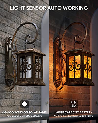 Solar Lantern Outdoor Hanging Lanterns - RGBING Solar Lanterns Outdoor Waterproof with Clips and Ground Stake, Flickering Led Solar Lanterns Garden Lanterns for Outdoor, Patio, Porch (2 Packs)