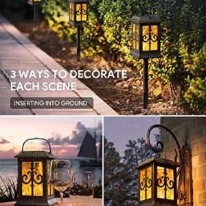 Solar Lantern Outdoor Hanging Lanterns - RGBING Solar Lanterns Outdoor Waterproof with Clips and Ground Stake, Flickering Led Solar Lanterns Garden Lanterns for Outdoor, Patio, Porch (2 Packs)