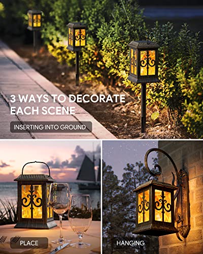 Solar Lantern Outdoor Hanging Lanterns - RGBING Solar Lanterns Outdoor Waterproof with Clips and Ground Stake, Flickering Led Solar Lanterns Garden Lanterns for Outdoor, Patio, Porch (2 Packs)