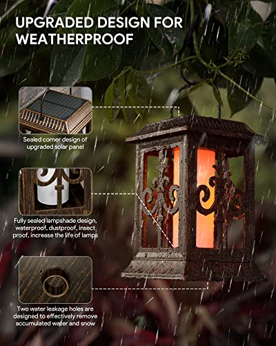 Solar Lantern Outdoor Hanging Lanterns - RGBING Solar Lanterns Outdoor Waterproof with Clips and Ground Stake, Flickering Led Solar Lanterns Garden Lanterns for Outdoor, Patio, Porch (2 Packs)