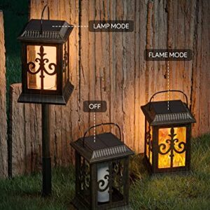 Solar Lantern Outdoor Hanging Lanterns - RGBING Solar Lanterns Outdoor Waterproof with Clips and Ground Stake, Flickering Led Solar Lanterns Garden Lanterns for Outdoor, Patio, Porch (2 Packs)