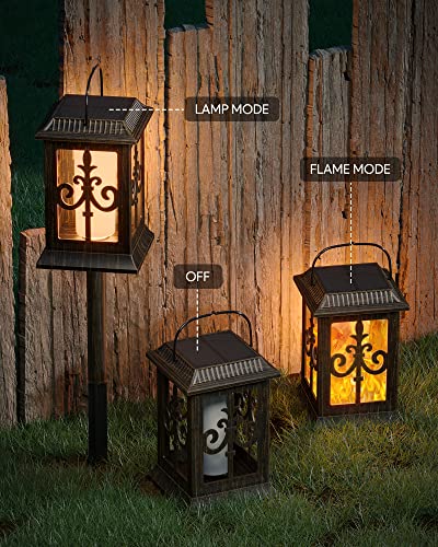 Solar Lantern Outdoor Hanging Lanterns - RGBING Solar Lanterns Outdoor Waterproof with Clips and Ground Stake, Flickering Led Solar Lanterns Garden Lanterns for Outdoor, Patio, Porch (2 Packs)