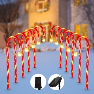 christmas lights outdoor waterproof, 10 pcs 21’’ candy cane lights solar outdoor lights with 8 lighting modes,2 types of power supply solar powered & plug-in for garden,home christmas decorations