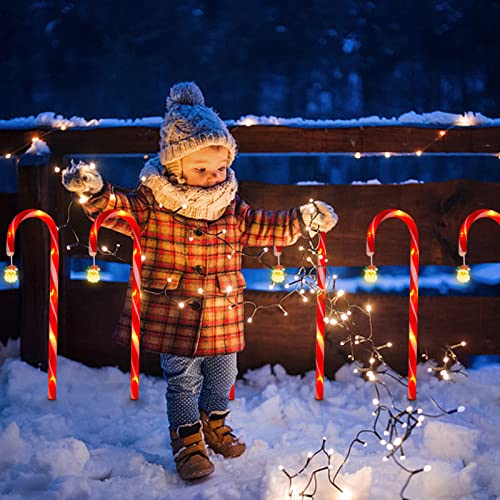 Christmas Lights Outdoor Waterproof, 10 Pcs 21’’ Candy Cane Lights Solar Outdoor Lights with 8 Lighting Modes,2 Types of Power Supply Solar Powered & Plug-in for Garden,Home Christmas Decorations