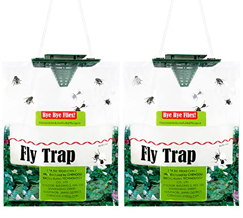 Dwcom 2 Pack Large Fly Traps Outdoor, Ranch Fly Trap Killer Bag, Fly Repellent for Outdoor Farm/Orchard