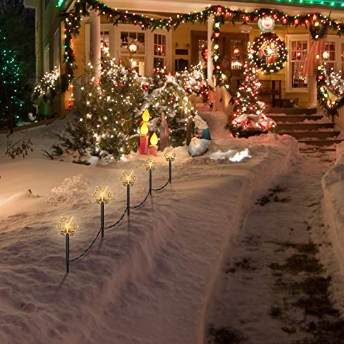 Uonlytech 5 Pack Christmas Snowflake Garden Lights Snowflake Stake Lights Battery Operated Snowflake Lights Outdoor Waterproof Christmas Decorative Ground Lights for Patio Walkway Yard Lawn