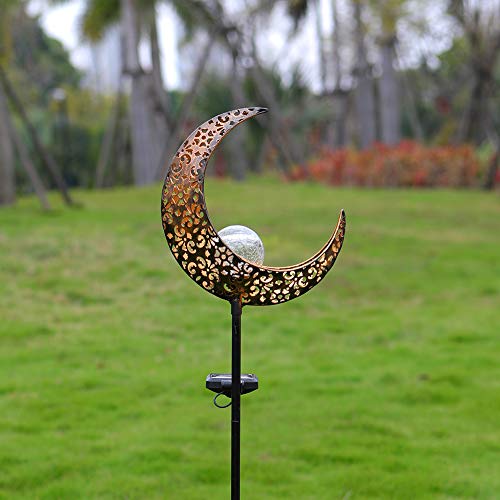 Starryfill Garden Solar Lights Outdoor Bronze Moon Crackle Glass Globe Stake Metal Lights Waterproof Warm White LED for Pathway Lawn Patio or Courtyard