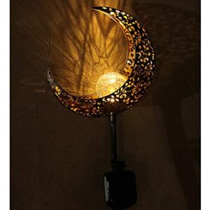 Starryfill Garden Solar Lights Outdoor Bronze Moon Crackle Glass Globe Stake Metal Lights Waterproof Warm White LED for Pathway Lawn Patio or Courtyard