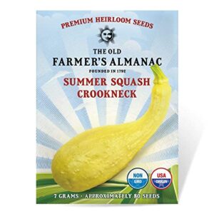 the old farmer’s almanac heirloom summer squash seeds (yellow crookneck) – approx 70 seeds – non-gmo, open pollinated, usa origin