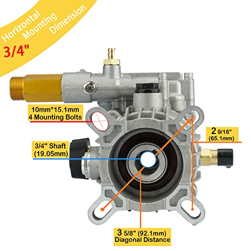 Youxmoto 3/4" Shaft Horizontal Pressure Washer Pump, Max 3000 PSI @ 2.5GPM, Fit for Karcher K2400HH/ Honda GC190/ Homelite 309515003 308418007 308653057/ PowerStroke ps80903a/ Simpson MSH3125