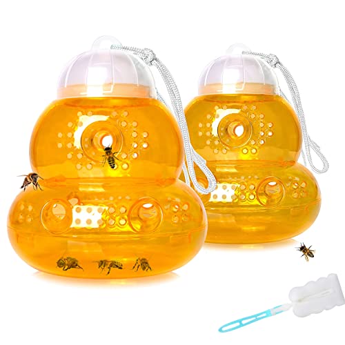 2 Pack Wasp Trap Outdoor Hanging, Bee Trap for Outside, Hornet Traps, Carpenter Bee & Yellow Jacket Killer for Garden, Insect Traps for Flies and Bugs