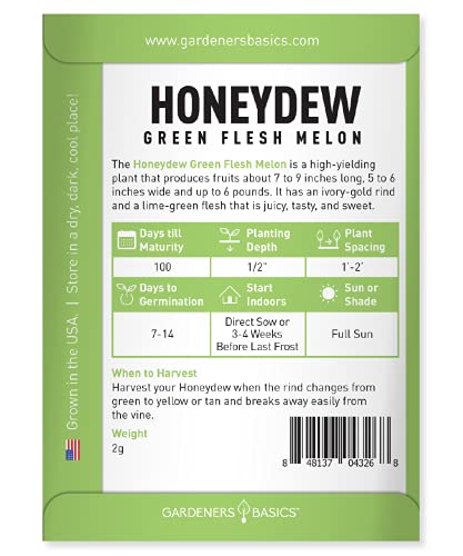 Honeydew Seeds for Planting - Green Flesh Melon Heirloom, Non-GMO Fruit Seed Variety- 2 Grams Seeds Great for Summer Honey Dew Melon Gardens by Gardeners Basics