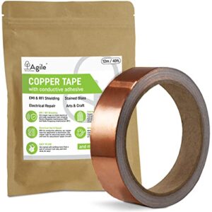 agile home and garden copper tape – 40ft copper foil tape conductive adhesive – 0.8″ wide electrical conductive tape – outdoor and indoor copper tape – emi foil