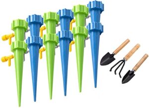 automatic irrigation equipment plant water with slow release control valve, adjustable water volume drip system for home and vacation plant watering-12pcs plant self watering devices 3 garden shovels