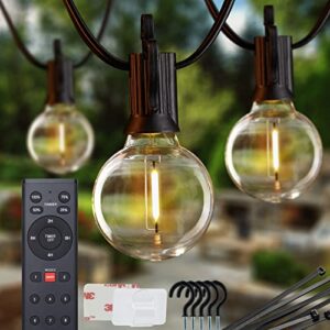brightown outdoor string lights with remote, 58ft(48+10) led string lights with clips hooks, g40 patio lights with 27 bulbs(2 spare), waterproof shatterproof hanging light for patio backyard
