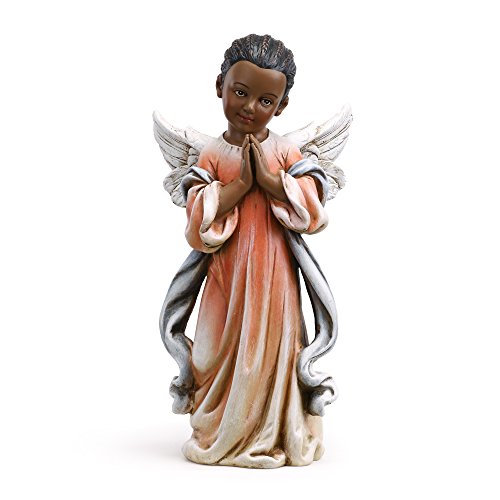 KEXMY Napco Praying Angel Child in Salmon Robes 6 x 11.5 Resin Stone Garden Figurine