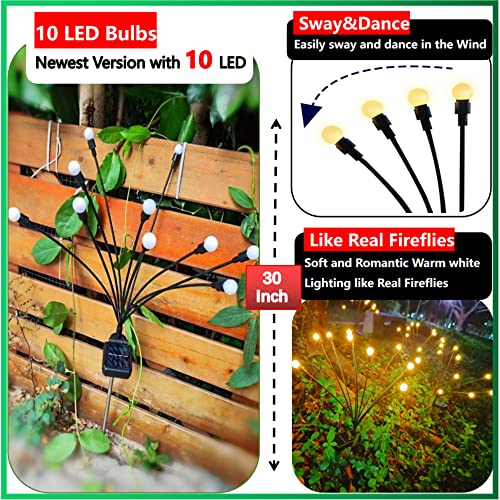 Sibinsy Swaying Solar Garden Lights Firefly Decoration Solar Lights Outdoor Waterproof IP65 Warm White 10 LED Each Pack (2 Pack) Solar Powered Pathway Lights Landscape Lights