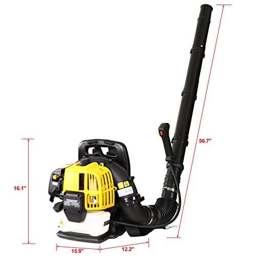 Gas Leaf Blower, 52CC 2-Cycle Patio Engine Backpack Blower Powerful 530 CFM Commercial Blower for Backyard Lawn Garden Blowing Leaves Snow Debris