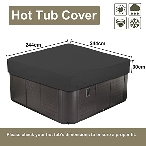 HWOEK Outdoor Square Hot Tub Cover Waterproof Dustproof Anti-UV 210D Oxford Fabric Garden SPA Bath Pool Cover Multiple Sizes to Choice,Black,244x244x30cm