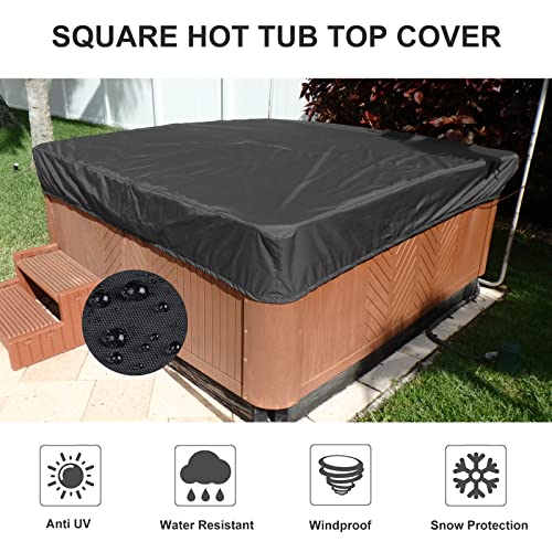 HWOEK Outdoor Square Hot Tub Cover Waterproof Dustproof Anti-UV 210D Oxford Fabric Garden SPA Bath Pool Cover Multiple Sizes to Choice,Black,244x244x30cm