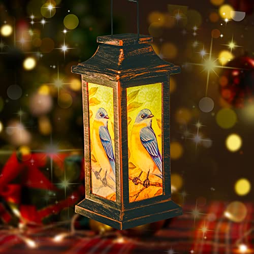 Topadorn Hanging Solar Lantern Waterproof Portable Lamp Outdoor Garden Decorative LED Light, Blue Bird, 10"H