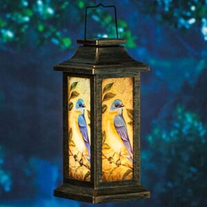 Topadorn Hanging Solar Lantern Waterproof Portable Lamp Outdoor Garden Decorative LED Light, Blue Bird, 10"H