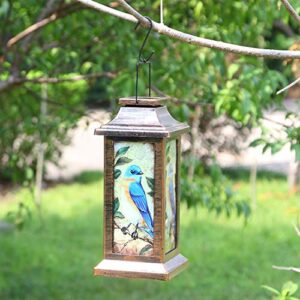 Topadorn Hanging Solar Lantern Waterproof Portable Lamp Outdoor Garden Decorative LED Light, Blue Bird, 10"H